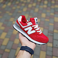 Женские летние кроссовки New Balance 574 красные с белым N замшевые весение кроссовки нюбеланс для девушки