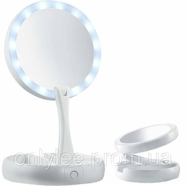 Настольное зеркало для макияжа Floxite 10x plus 1x Lighted Folding Vanity & Tс LED подсветкой складное круглое - фото 4 - id-p1607562555
