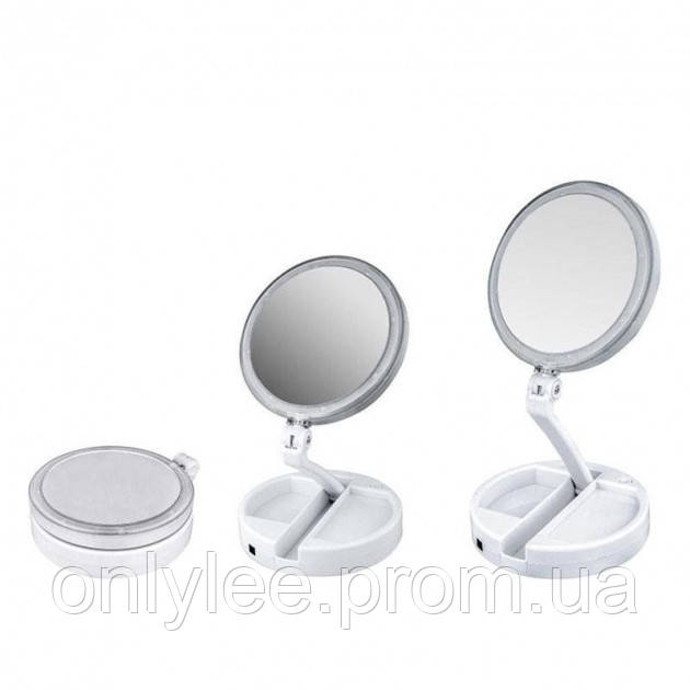 Настольное зеркало для макияжа Floxite 10x plus 1x Lighted Folding Vanity & Tс LED подсветкой складное круглое - фото 5 - id-p1607562555