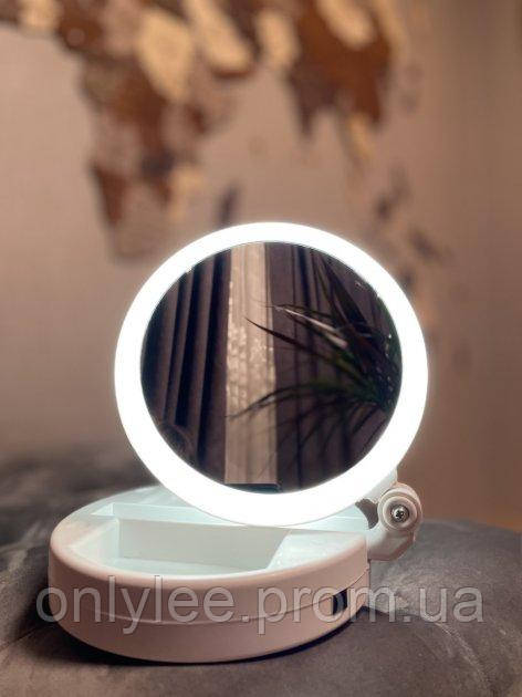 Настольное зеркало для макияжа Floxite 10x plus 1x Lighted Folding Vanity & Tс LED подсветкой складное круглое - фото 7 - id-p1607562555