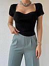 Жіноча трикотажна футболка з коротким рукавом та фігурним вирізом (р. 42-46) 77ma701, фото 2