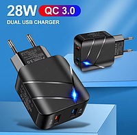 Сетевое зарядное устройство с быстрой зарядкой 2 port USB QC3.0 WF32 Черный