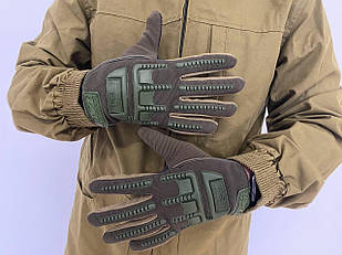 Тактичні рукавички Повнопалі з сенсорним ефектом, колір Олива та Чорні, шкіра та п/е, розміри L - ХL