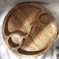 Менажница деревянная дубовая доска для подачи блюд круглая на 4 секции двусторонняя