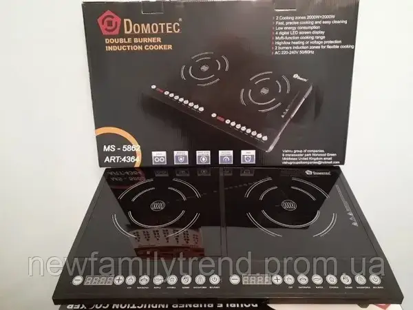 Індукційна настільна електроплита 2 конфорки Domotec MS-5872 з Led-дисплеєм 2000 W+2000W Плита кухонна, фото 1