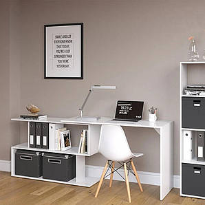 Стіл письмовий трансформер, поворотний, кутовий, прямий, з полицями Ш1200*В766*Г500 білий