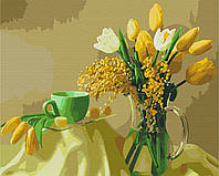 Картина по номерам на холсте с подрамником "Желтые тюльпаны", набор акриловая живопись цифрами