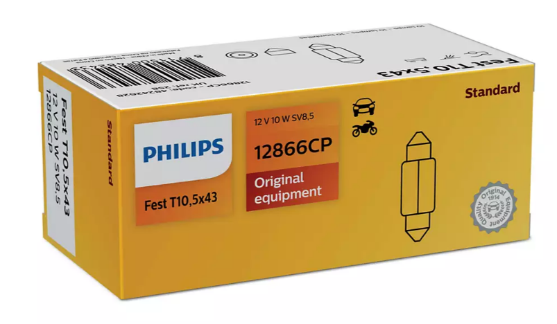 Автолампи Philips Vision Festoon T10,5X43 12V 10W SV8,5 (43mm) 1шт 12866VI