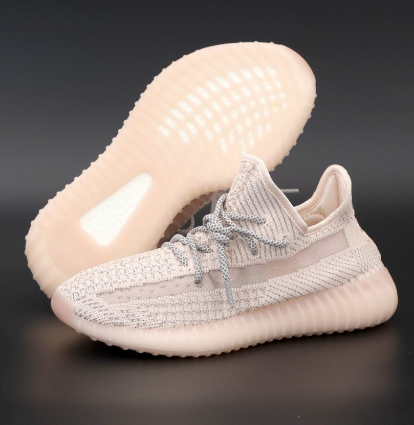 Жіночі кросівки Adidas Yeezy Boost 350 рефлективна сітка літо-весна-осінь пудрові. Живе фото, фото 1