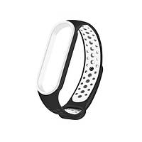 Силиконовый ремешок для фитнес браслета Xiaomi Mi Smart Band 5 6 7 Black White Sport Белый Черный Спортивный