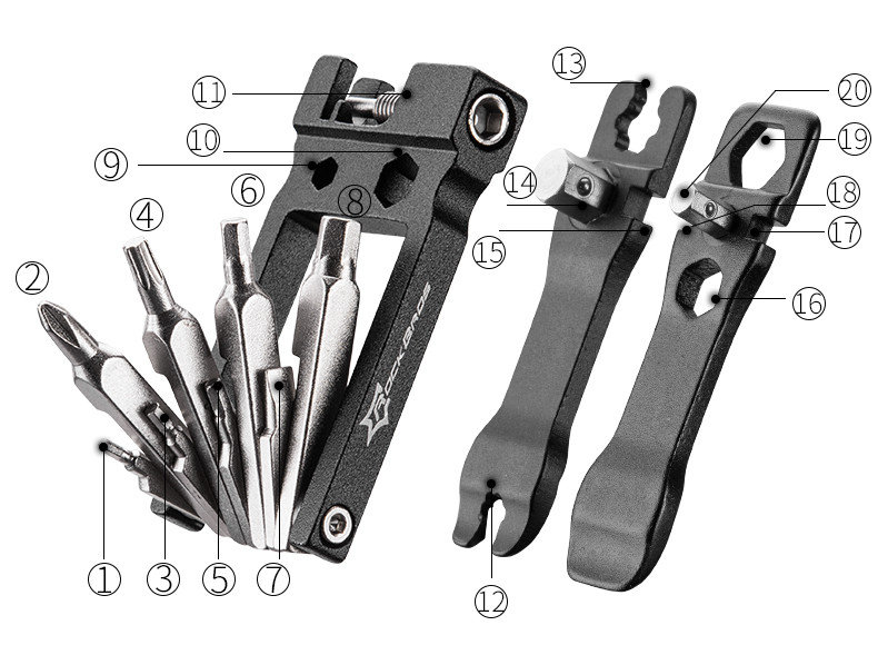 Мультитул 20 в 1 набор инструментов для ремонта велосипеда BOY с шестигранниками и ключами - фото 6 - id-p1607936920