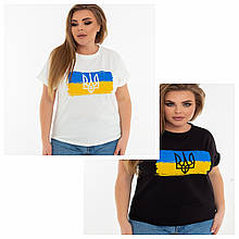 Жіноча футболка з накатом "Флаг і герб України" з турецького кулера (хлопок) норма і батал