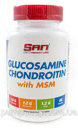 Для суглобів і зв'язок San Nutrition Glucosamine Chondroitin MSM 90 капс., фото 2