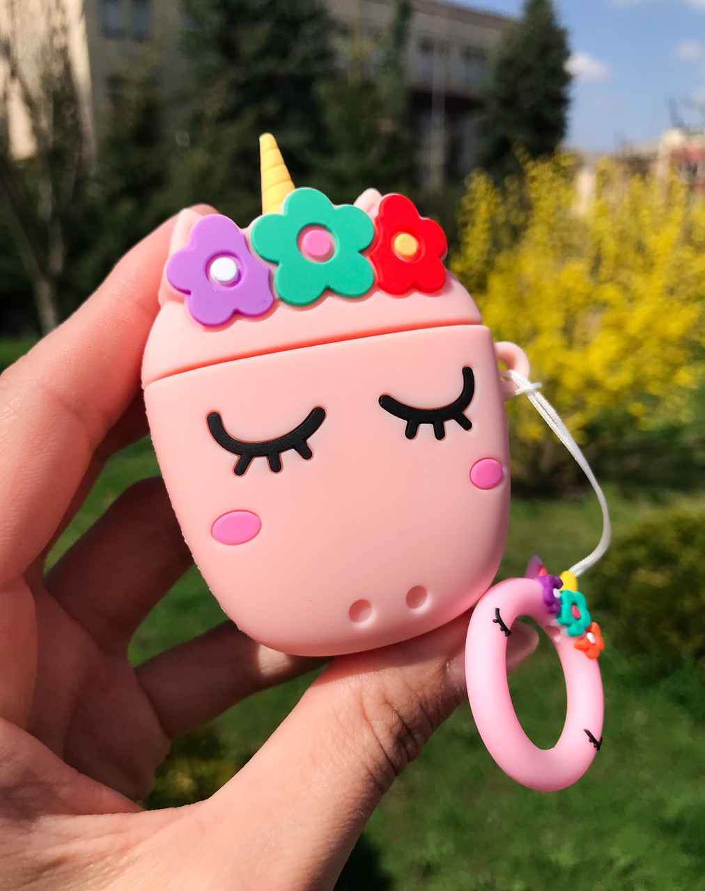 Силіконовий чохол Alitek для навушників Apple AirPods 1 / 2 Єдиноріг + кільце