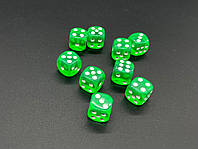Зелені гральні кістки для настільних ігор і покеру, з білими крапками, розмір 14 мм, закруглені кути