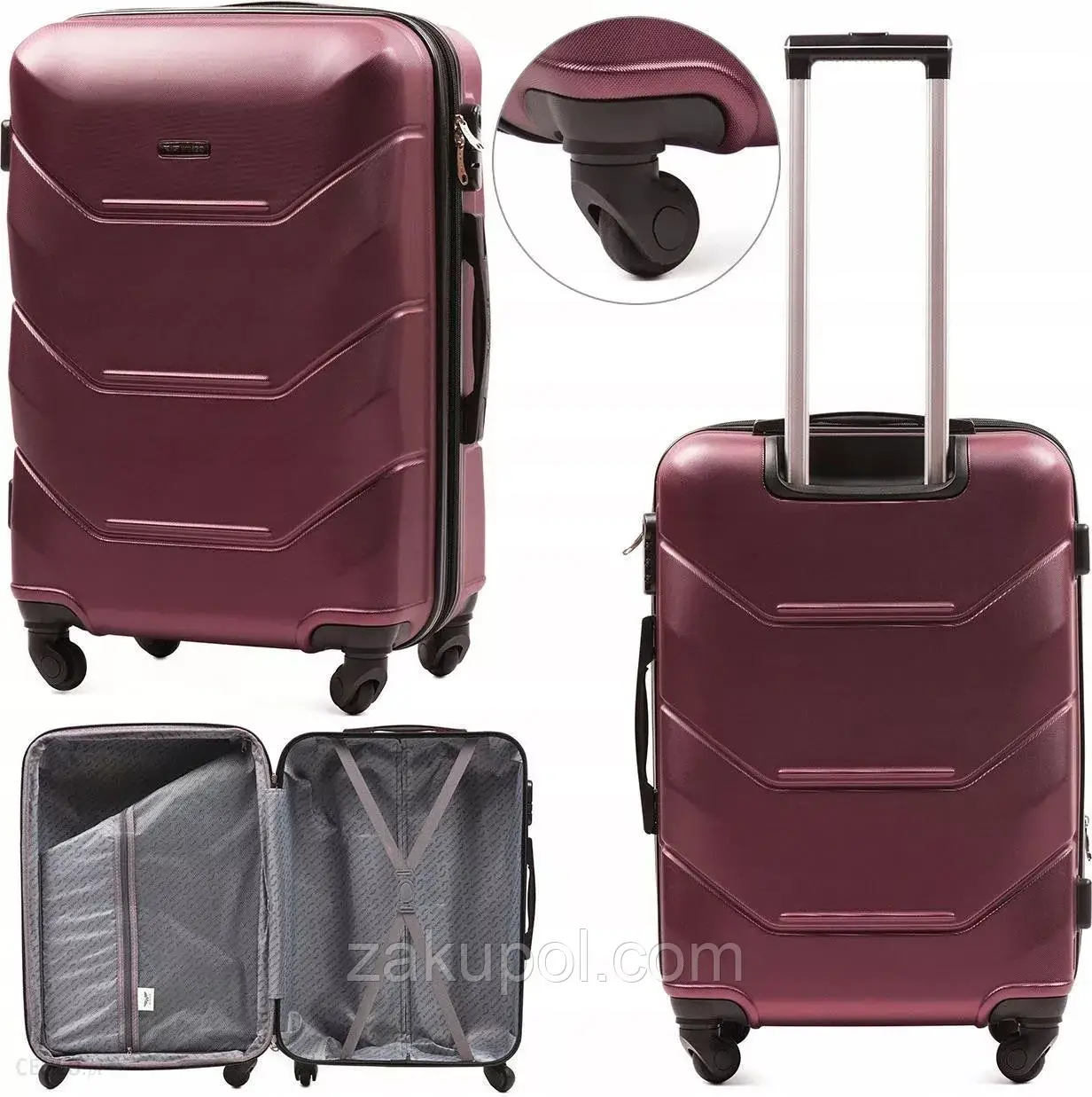 Валіза WINGS 147 АБС-пластик, середній бордовий M, фото 1
