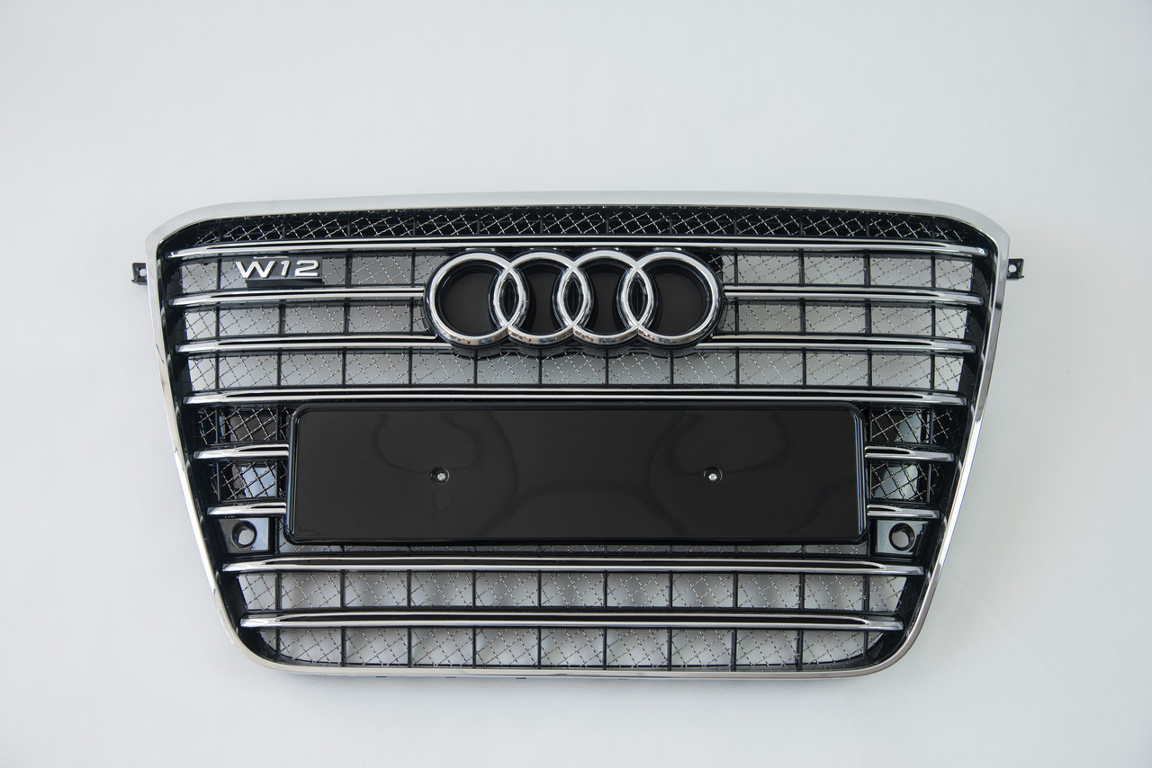 Решетка радиатора Audi A8 2010-2014год Черная с хромом (в стиле W12) - фото 1 - id-p1465098419