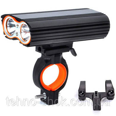 Велофонар LR-Y2Pro-2T6 DUAL MEGALIGHT, ALUMINUM, 2 кріплення, індикатор заряду, Waterproof, посилений акум