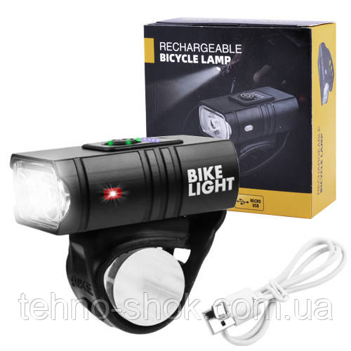 Велофонар BK-02Pro-2XPE ULTRA LIGHT, ALUMINUM, індикація заряду, Waterproof, акум, ЗУ micro USB