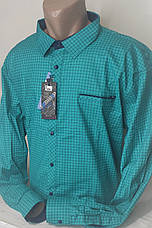 Сорочка чоловіча Mir Taron vd-0003 бірюзово-синя батальна в клітку стрейч коттон Туреччина з довгим рукавом, фото 4
