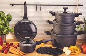Набір кухонного посуду 12 предметів з мармуровим покриттям Edenberg (EB-5641) / Набір каструль