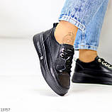 Крутые кожаные черные женские кеды криперы натуральная кожа на платформе (обувь женская), фото 6
