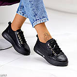 Крутые кожаные черные женские кеды криперы натуральная кожа на платформе (обувь женская), фото 7