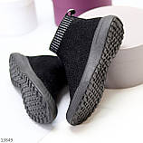 Эластичные легкие текстильные повседневные черные кеды хайтопы (обувь женская), фото 5