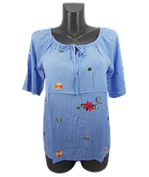 Женская блуза c вышивкой штапель JJF 216 XXL голубая