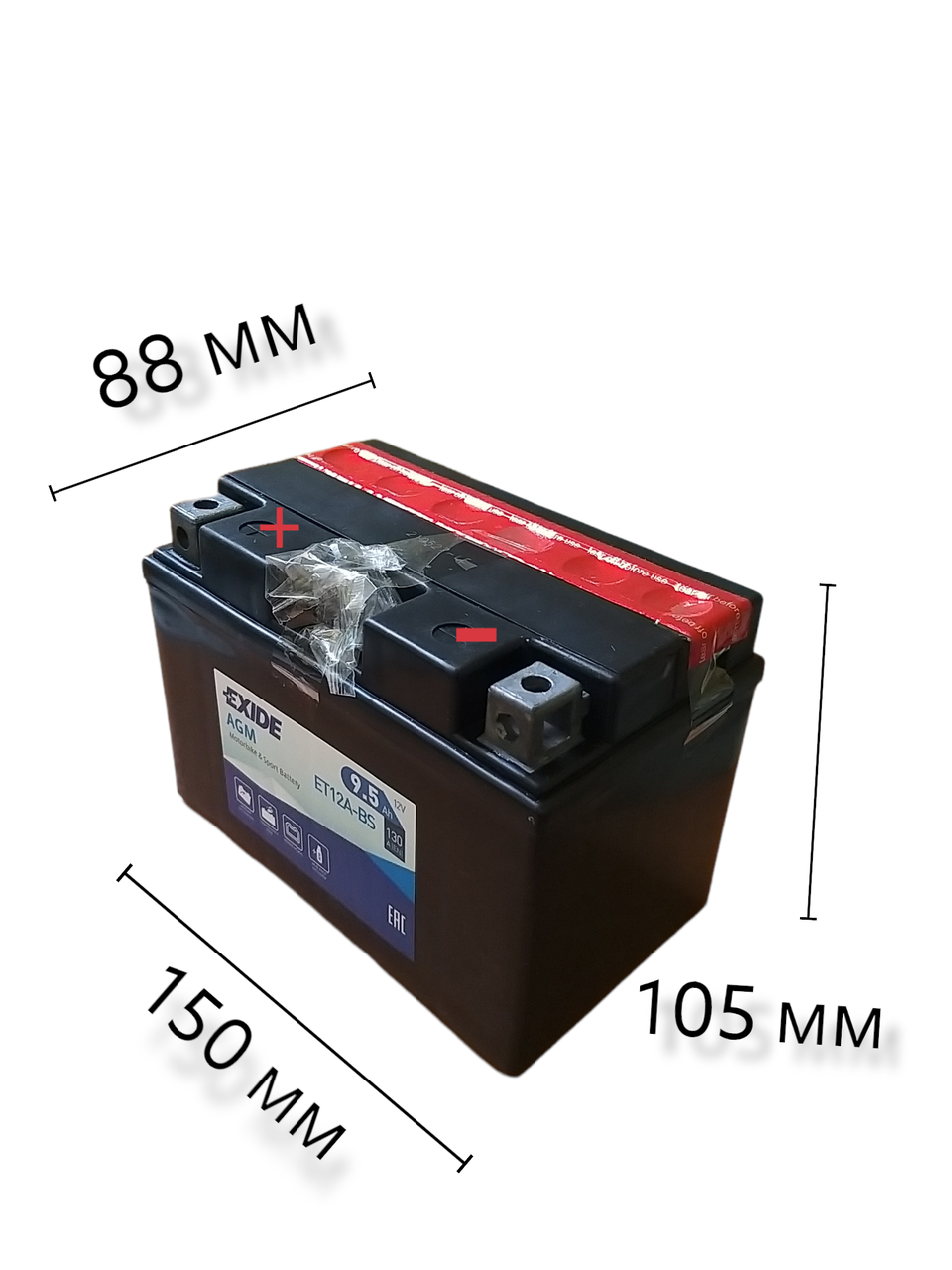 Аккумулятор сухозаряженный AGM 9,5Ah 130A EXIDE ET12A-BS = YT12A-BS - фото 3 - id-p571069555