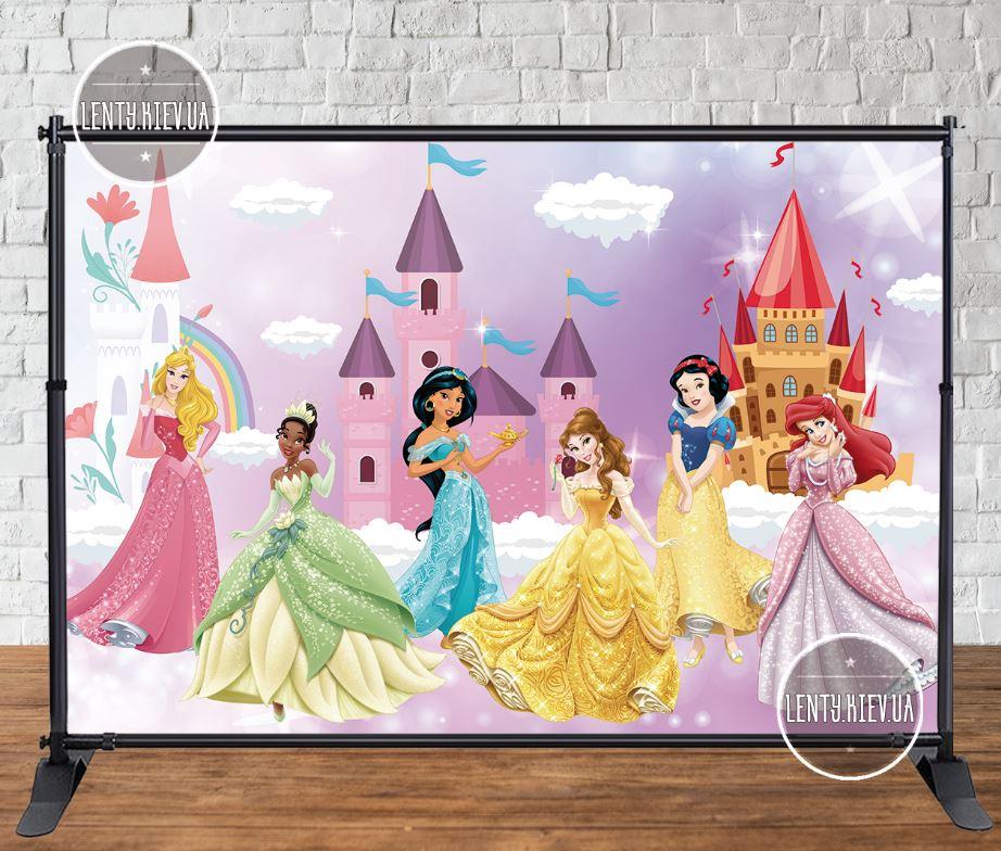Банер 3х2м "Принцеси Діснея, золота рамка" на День народження - Фотозона (вініловий)