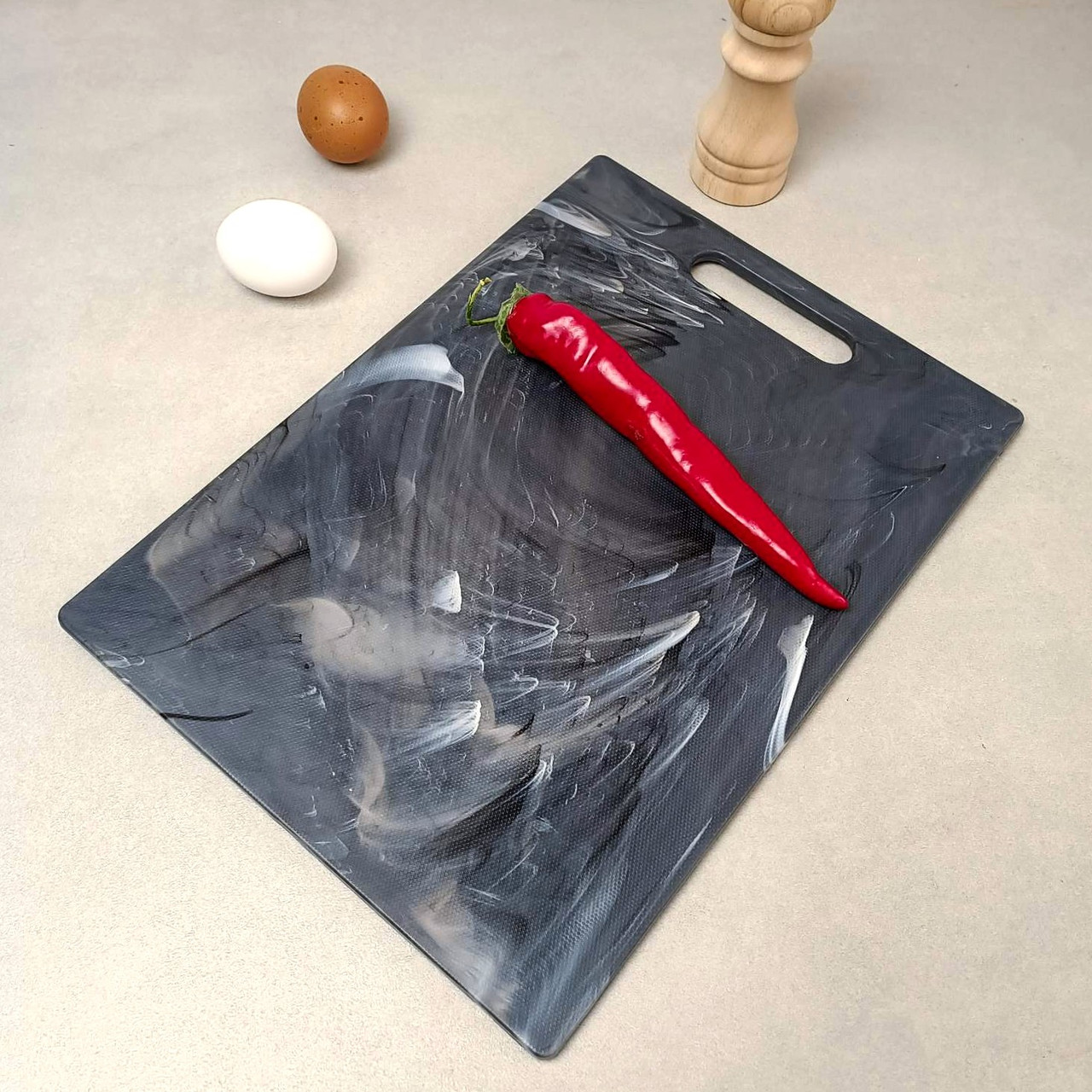 Прямокутна обробна дошка Сірі вихори 43*28*0.8 см