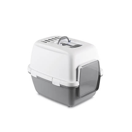 Туалет для котів Stefanplast Cathy Comfort закритий з фільтром та лопаткою 58*45*48 см (сірий), фото 1