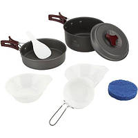 Tramp Набор посуды для 1-2 человек - Котелок с крышкой, сковородка-миска, 2 миски, поварешка, губка.