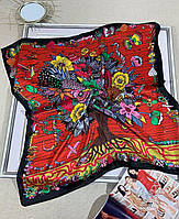 Шейный шелковый платок Древо 70х70 см красный