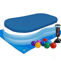 Детский надувной бассейн Bestway 54117-3, голубой, 262 х 157 х 46 см, с шариками 10 шт, тентом, подстилкой,