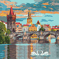 Lb Красивая картина раскраска по номерам цифрам "Вечерняя Прага" Идейка KHO3616 40х40 см живопись рисование на