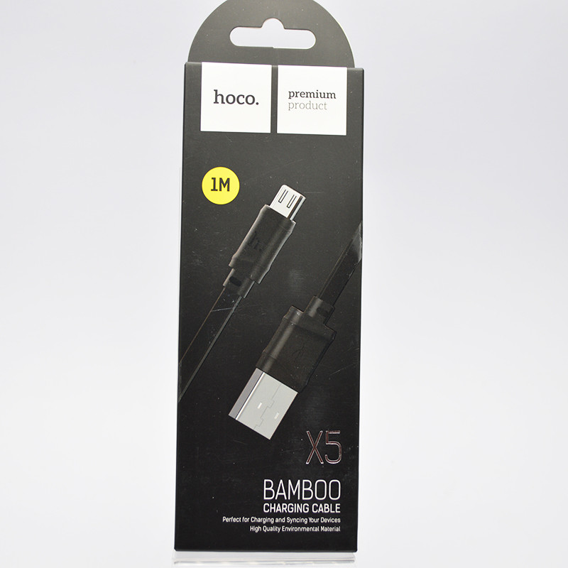 Зарядний кабель чорний для планшета та телефону плоский HOCO X5 Bamboo MicroUSB, фото 1