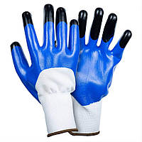 Рукавички трикотажні з частковим нітриловим покриттям, посилені пальці р9 (синьо-чорні манжет). Sigma 9443631