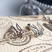 Сережки пусети срібні Тризуб - герб України без камінців