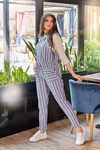 Купить Стильный женский комбинезон натуральный лен в полоску, цена 725 ...