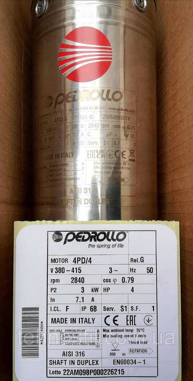 Pedrollo 4PD/4 (3 кВт, 400В) Погружной Электродвигатель - фото 2 - id-p1407685219