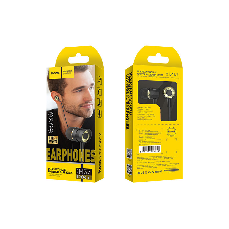 Навушники з мікрофоном провідні Hoco M37 Pleasant Sound 3.5mm Black