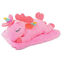 Al М'яка іграшка-плед HB15 єдиноріг 45 см + плед 150*115 см (Рожевий)