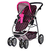 Al Коляска для ляльок 9662 Трансформер 4в1 (Чорний у рожевий горошок)