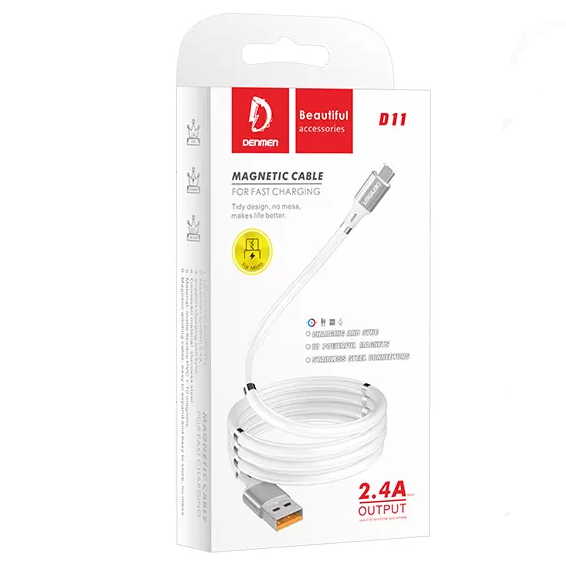 Кабель для зарядки із магнітною фіксацією MicroUSB Android DENMEN D11V |2.4A, 100см| Рожевий
