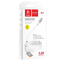 Кабель для зарядки с магнитной фиксацией MicroUSB Android DENMEN D11V |2.4A, 100см| Розовый