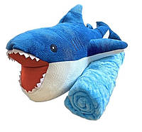 Плед Игрушка, подушка, 3 в 1 Акула синяя , дельфин , мягкая игрушка с пледом внутри