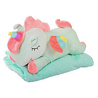 Al М'яка іграшка-плед HB15 єдиноріг 45 см + плед 150*115 см (Бірюзовий)