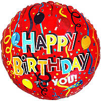 Фольгована кругла куля Flexmetal Happy Birthday, 18" 45 см